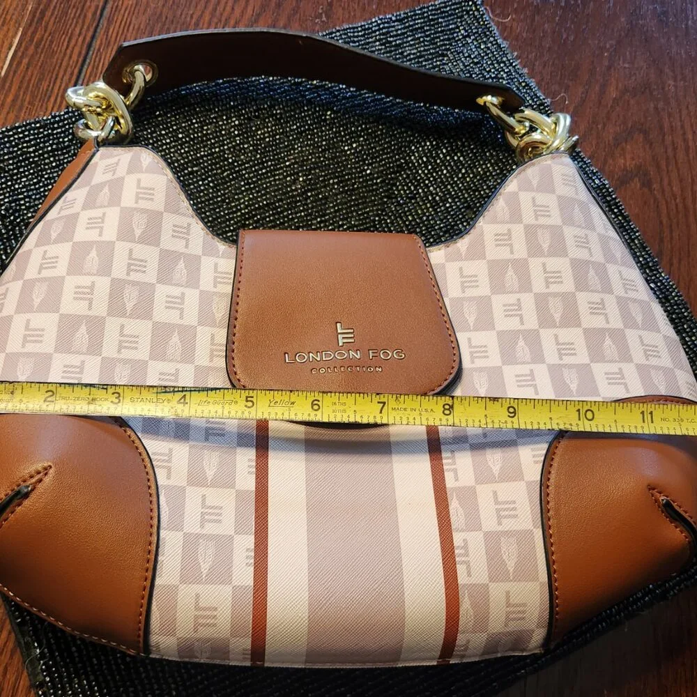 London Fog Aryana Shoulder Bag Jacquard White, Pink and Brown NEW w/out tags